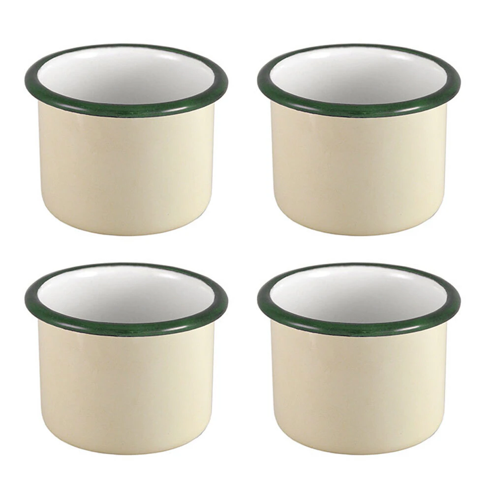 4x Urban Style Enamelware 5cm Ramekin Bowl Sauce Container w/ Green Rim Cottage