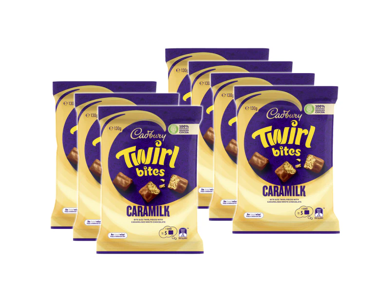 7 x Cadbury Twirl Bites Caramilk Chocolate Snacks Bites Confectionery Bag 130g