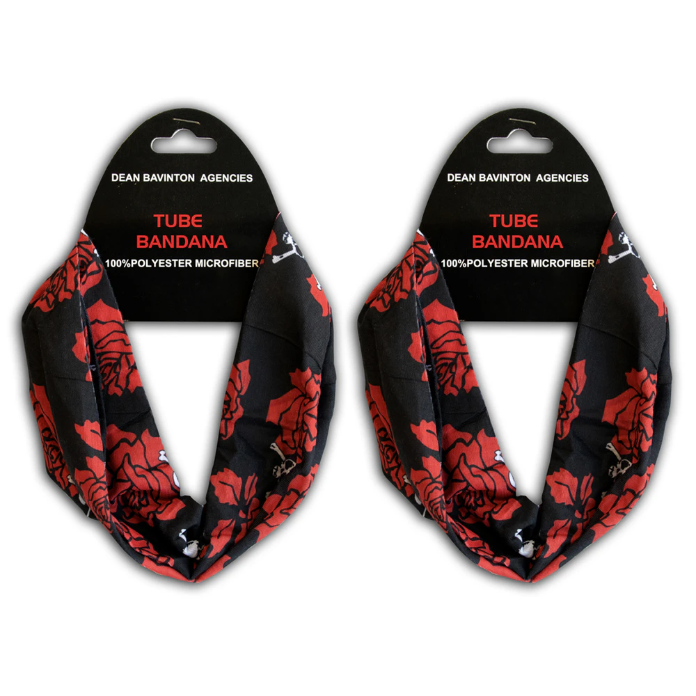 2x Seamless Neck Tube Bandana Roses & Skulls Summer Headwear Protection Red/BLK