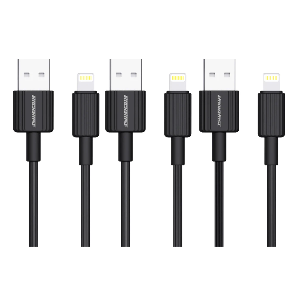 3PK RockRose Arrow AL 2.4A 1m USB-A Charging Cable/Sync Cable For Apple iPhone