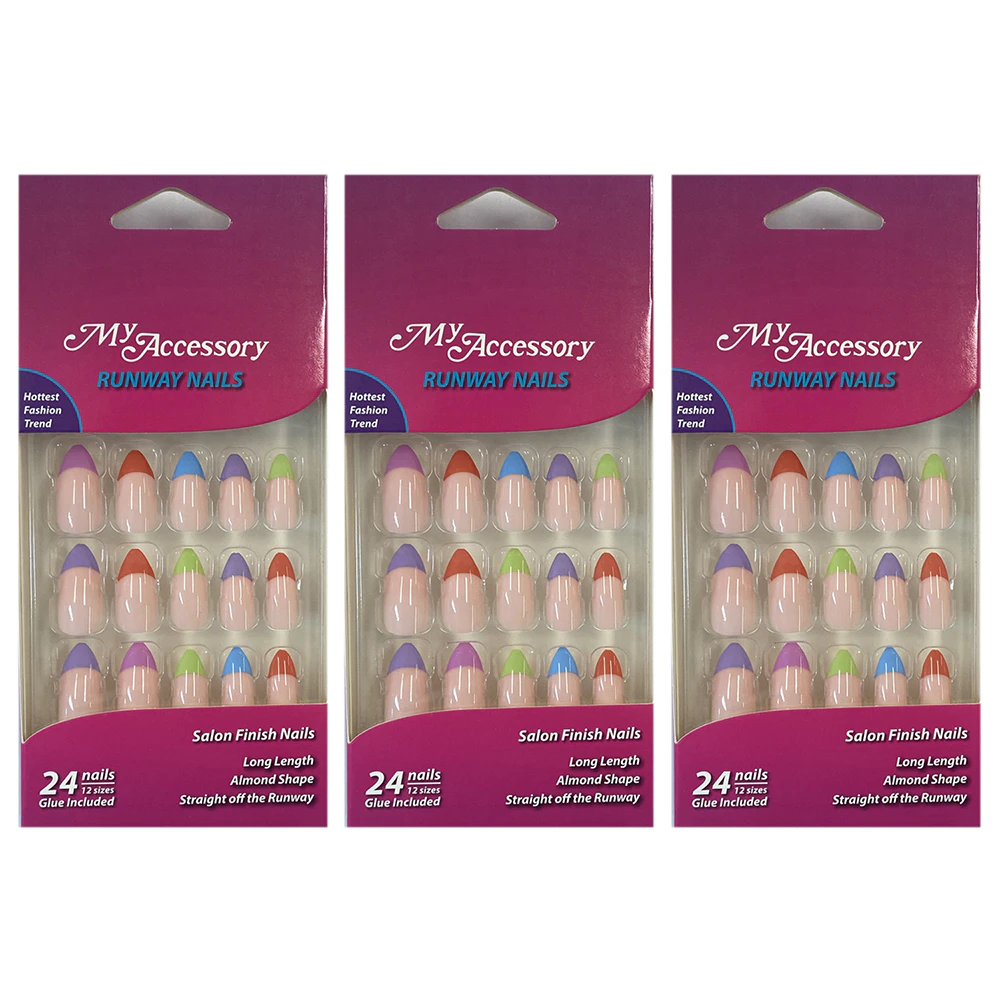 72pc My Accessory Runway Pastel Artificial Fake Glue On Nails Almond Manicure