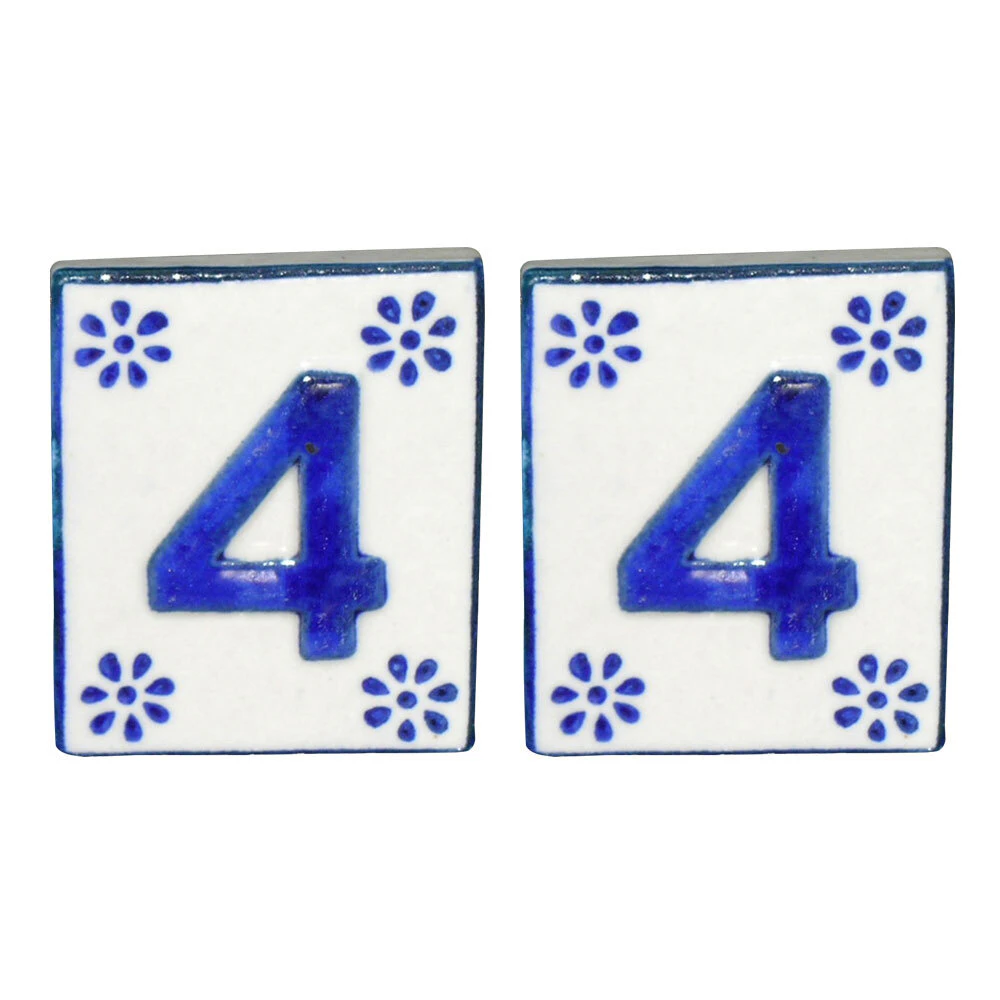 2x DWBH Ceramic #4 House Number Tile 7x6cm Sign Home Address Wall Plaque Blue