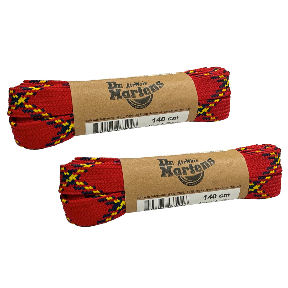 2x Dr. Martens Flat Shoe Laces Red Plaid 1.4m 8-10 Eye For 1460/1490/Jadon Boots