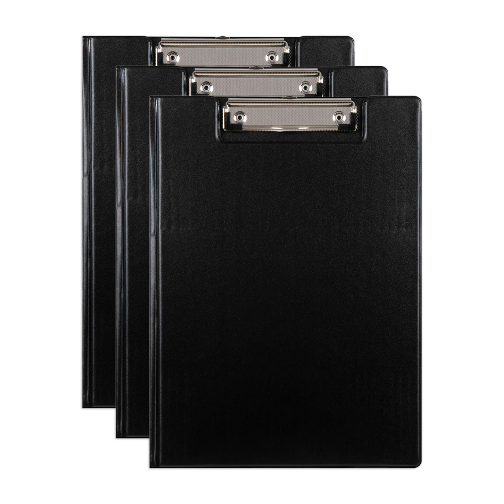 3x Marbig PP Footscalp Clipboard File Document Organiser Hardboard w/ Clip Black