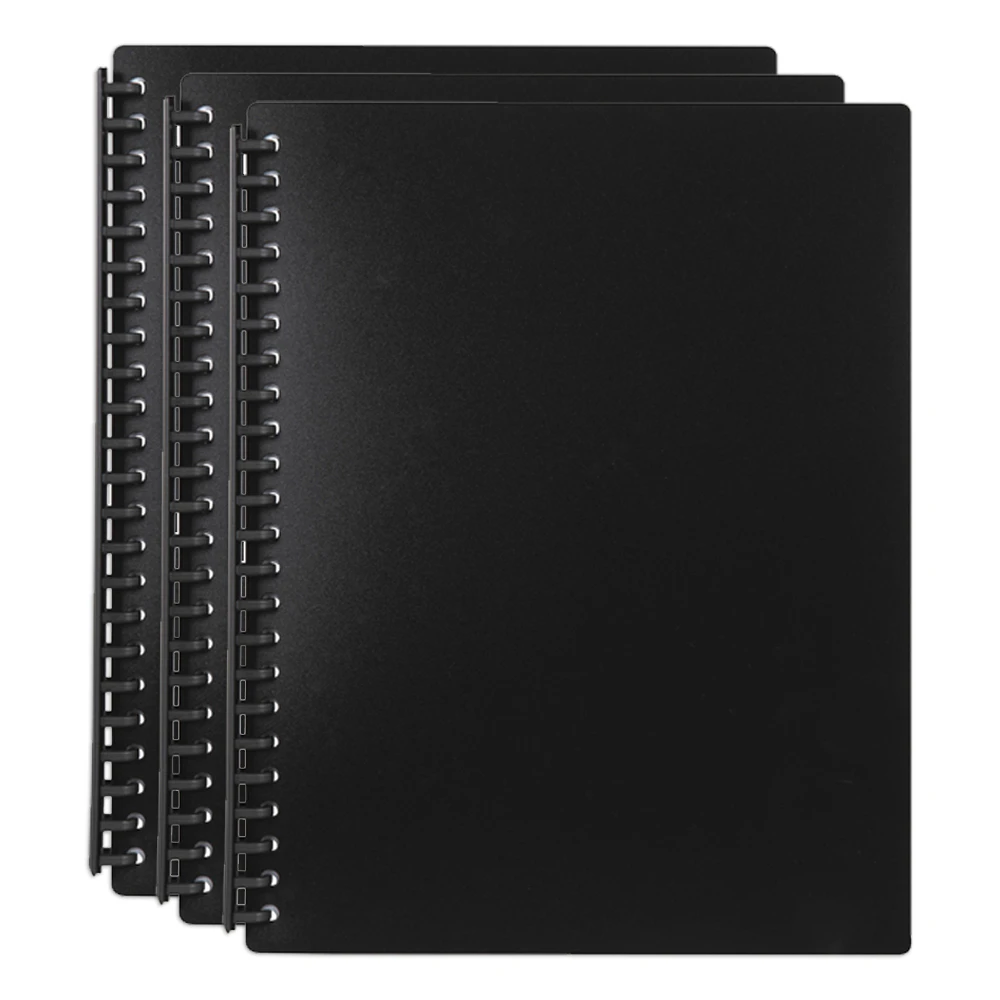 3PK Marbig 40-Pocket A4 Refillable Document/File Holder Display Book - Black