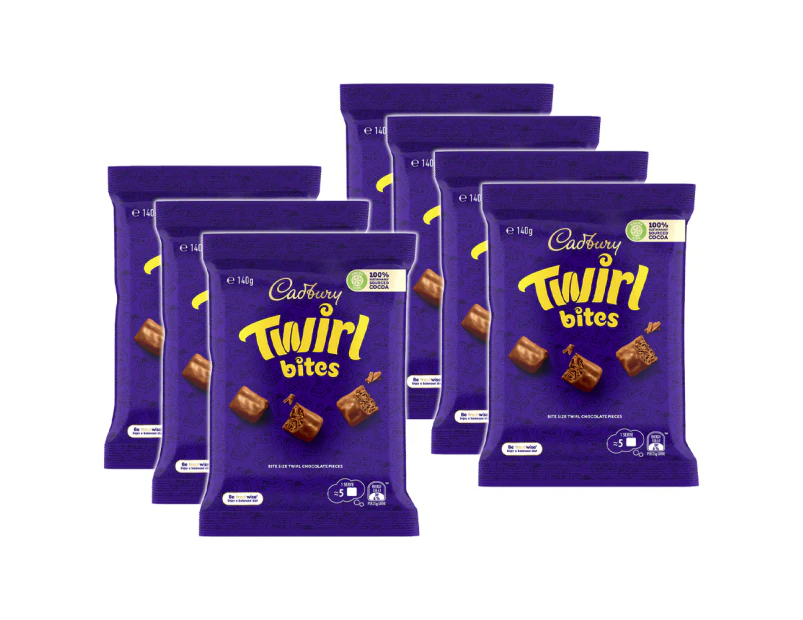 7 x Cadbury Dairy Milk Twirl Chocolate Bites/Piece Confectionery Bag Snack 140g