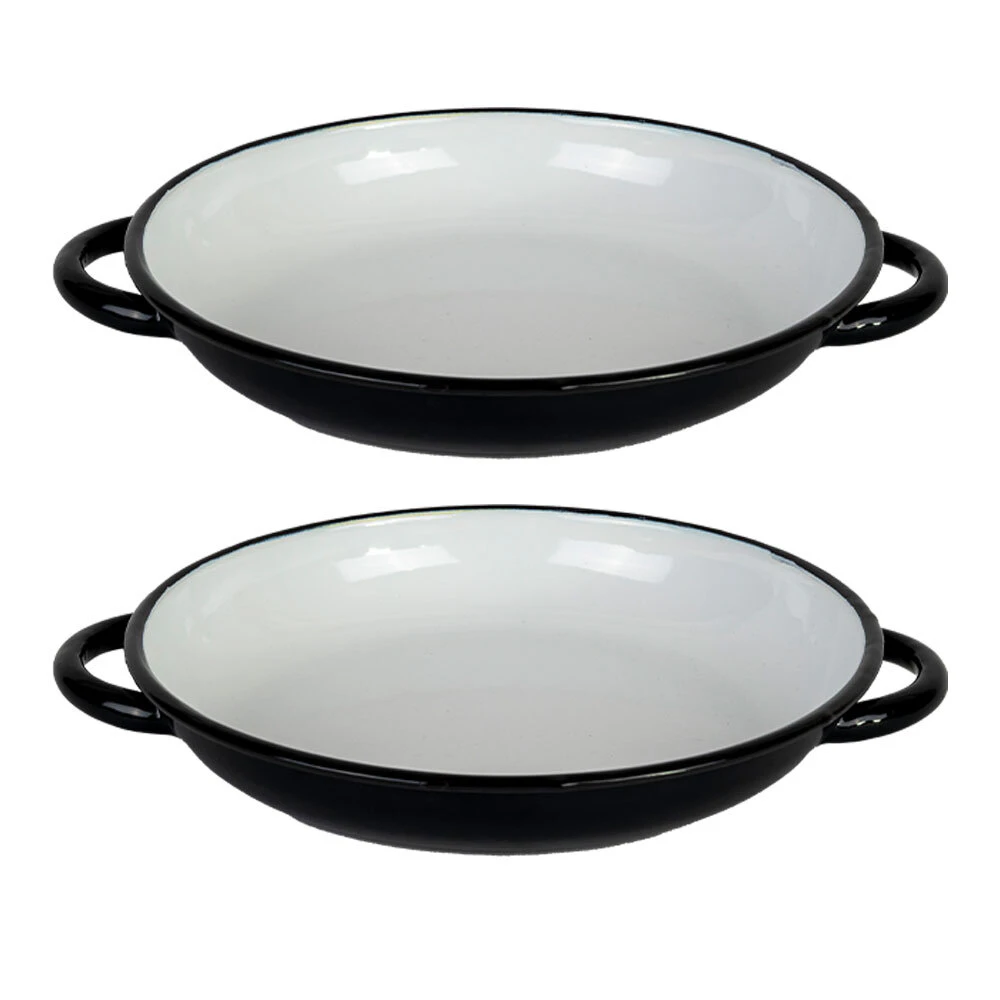 2x Urban Style Enamelware 24cm Ragout Plate Dinner Dish w/ Handle Black/White