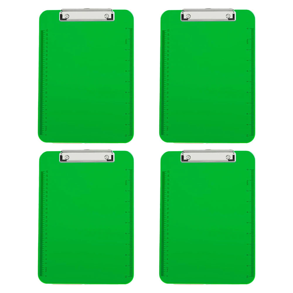 4PK Gusspak Plastic Clipboard A4 Paper - Transparent Green w/Ruler (25cm/10")