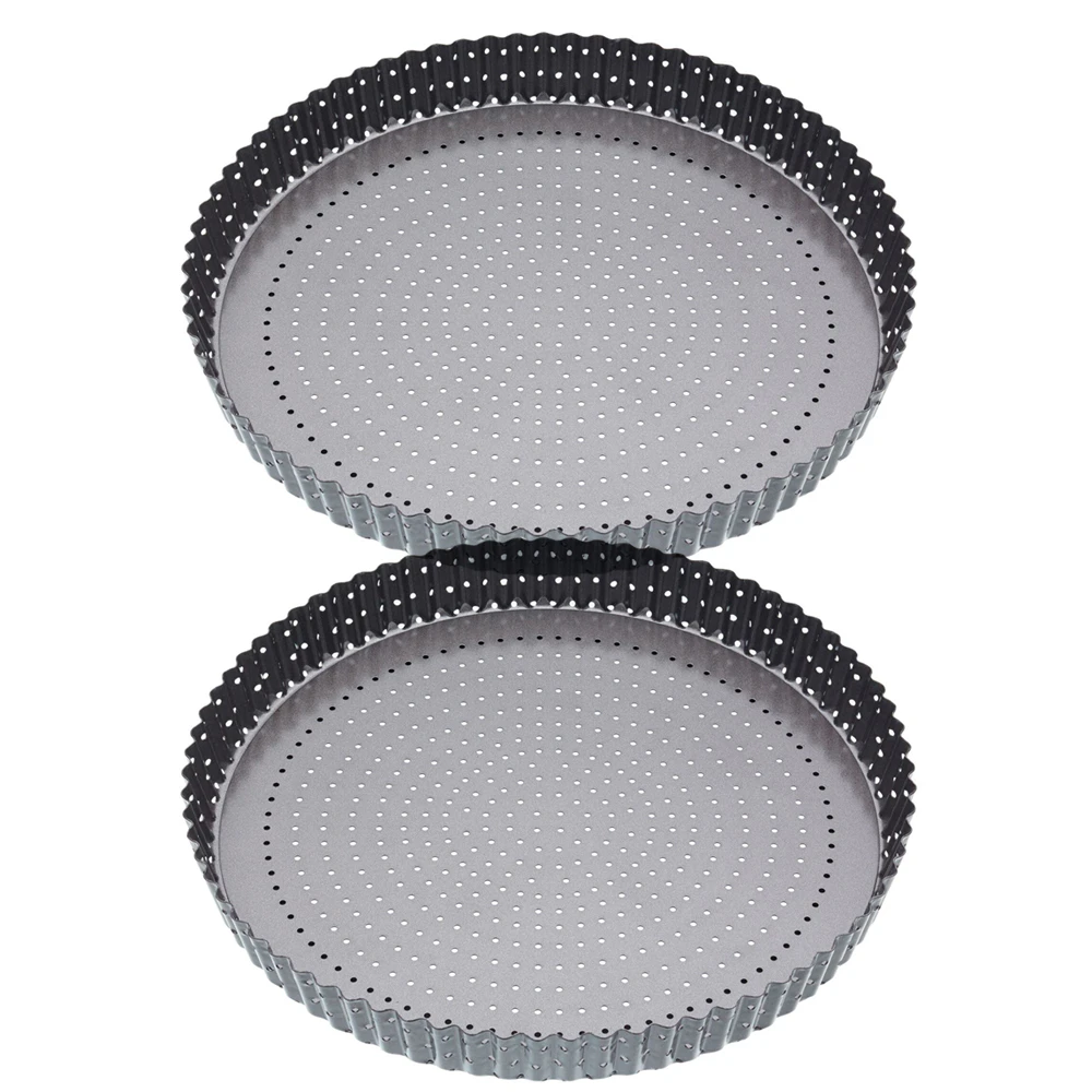 2x Mastercraft Crusty Bake 30cm Loose Base Non-Stick Round Flan Quiche Pan Black