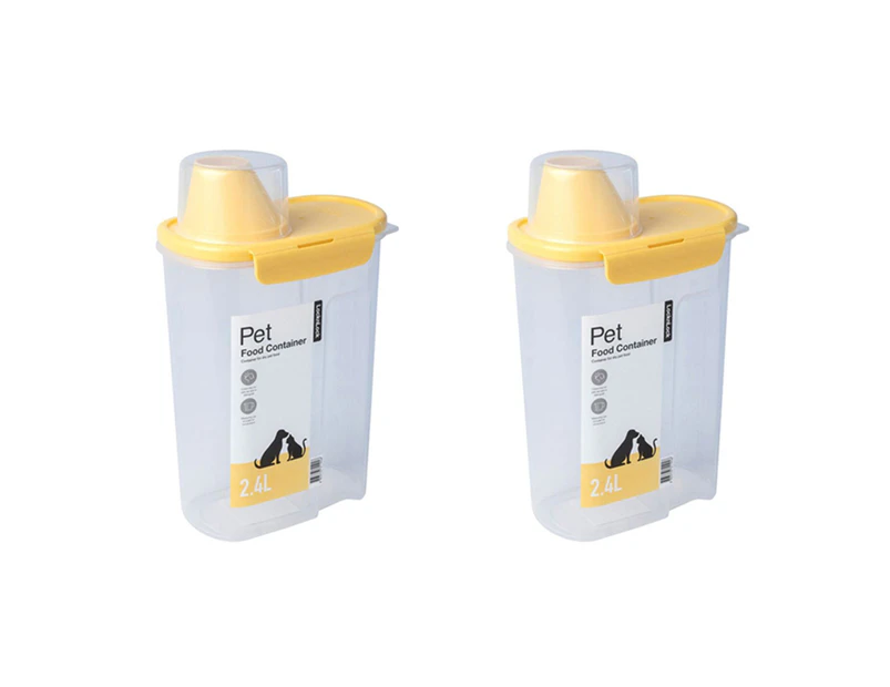 2x Locknlock 2.4L Airtight Cat Pet Food Storage/Dispenser w/ Easy-Pour Lid YLW