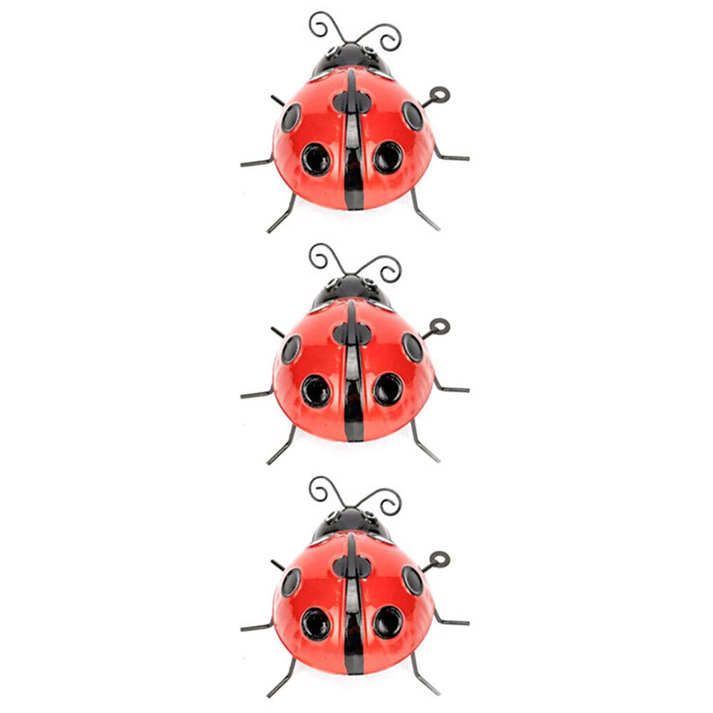 3x Garden 12cm Metal Ladybug Outdoor Ornament/Sculpture Patio Decor Medium Red