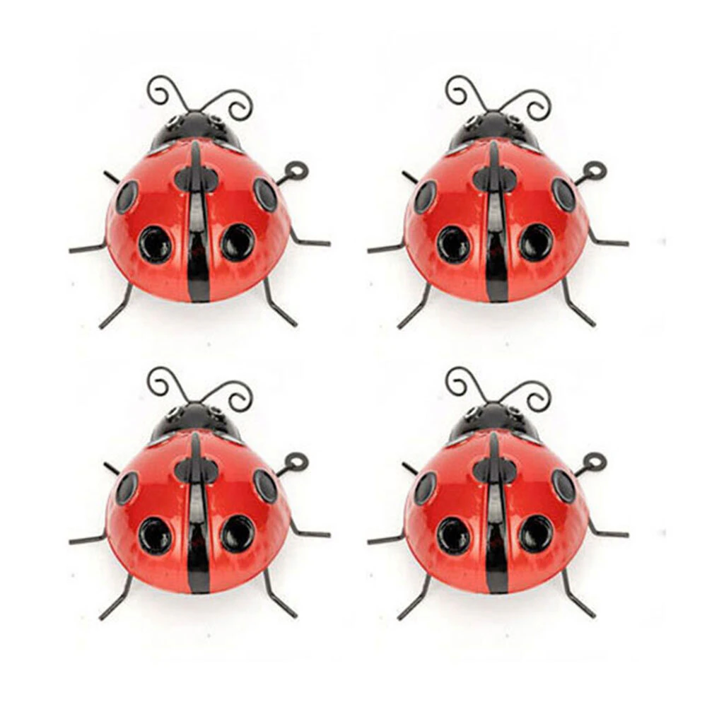 4x Garden 10cm Metal Ladybug Outdoor Ornament/Sculpture Patio Decor Small Red