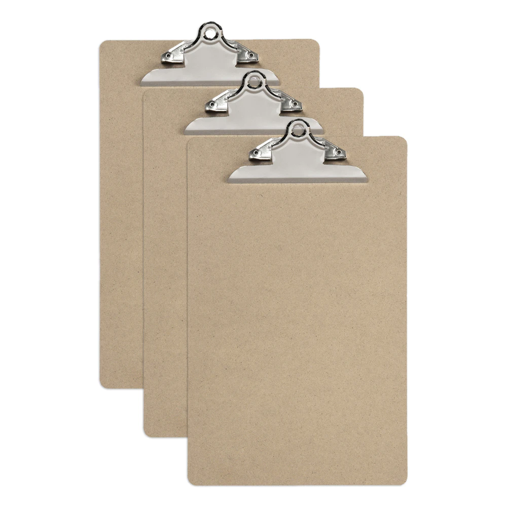 3x Marbig Pro Masonite Foolscap Clipboard w/ Solid Metal Clip Writing Hardboard