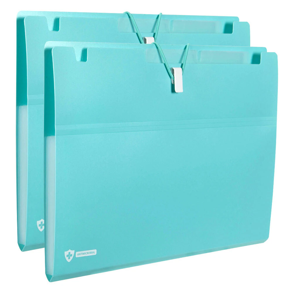 2PK Marbig Pro Antimicrobial 6-Pocket A4 Expanding File Document Organiser Blue