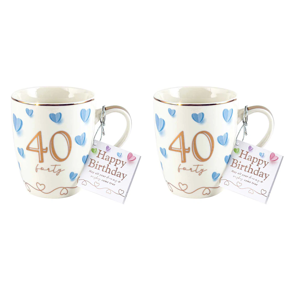 2PK 40th Birthday Print Sweet Heart Bullet Mug 12Oz 350ml Novelty Drinking Cup