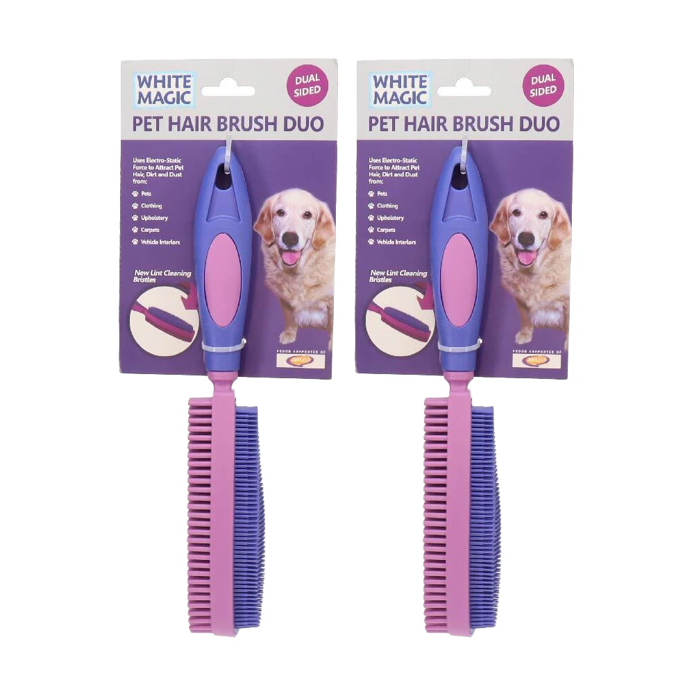 2x White Magic Rubber 27cm Pet/Dog Hair Grooming Brush Duo Dirt/Lint Removing