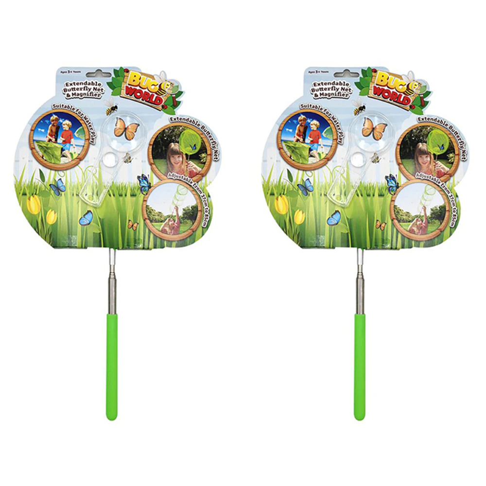 2x 2pc Bugs World Kids Telescopic Net & Magnifier Butterfly/Insect Catcher 3y+