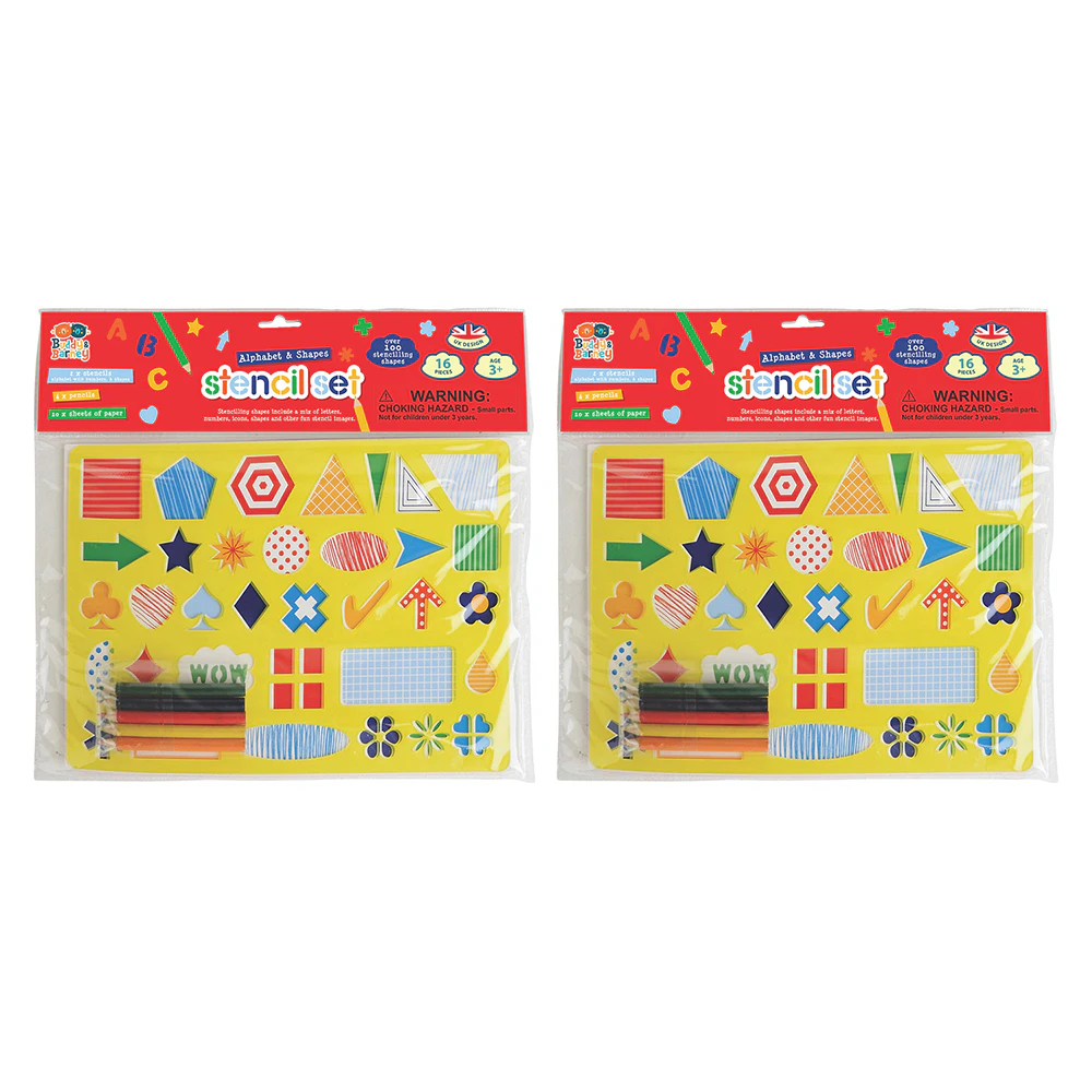 2x Buddy & Barney Stencil & Pencil Double Alphabet/Shapes Kids Drawing Art 3y+