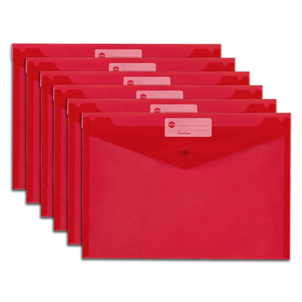 10PK Marbig PP A4 File Doculope 150pg Document Wallet Office Paper Organiser Red