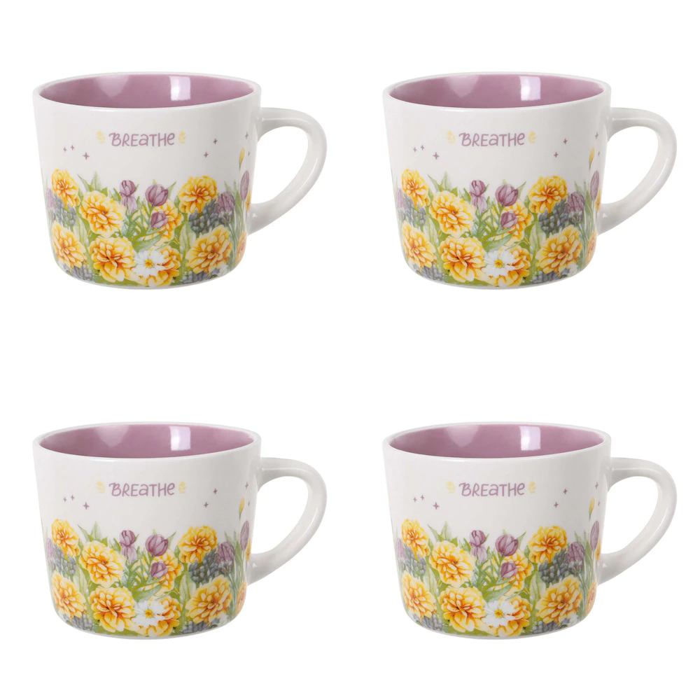 4PK Wiltshire Breathe Printed New Bone China Modern Tapered Drinking Mug 400ml