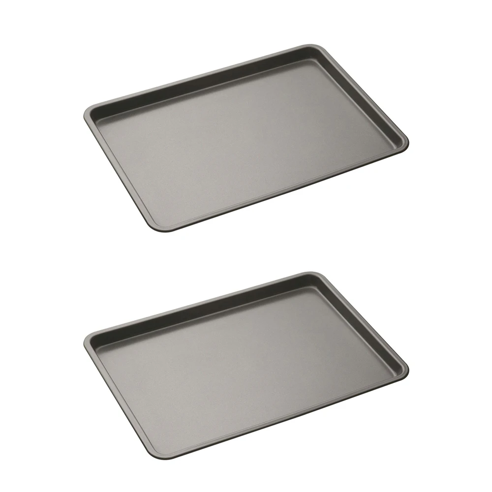 2x Mastercraft 35x25cm Heavy Base Non-Stick Bake Tray Kitchen Baking Pan Black