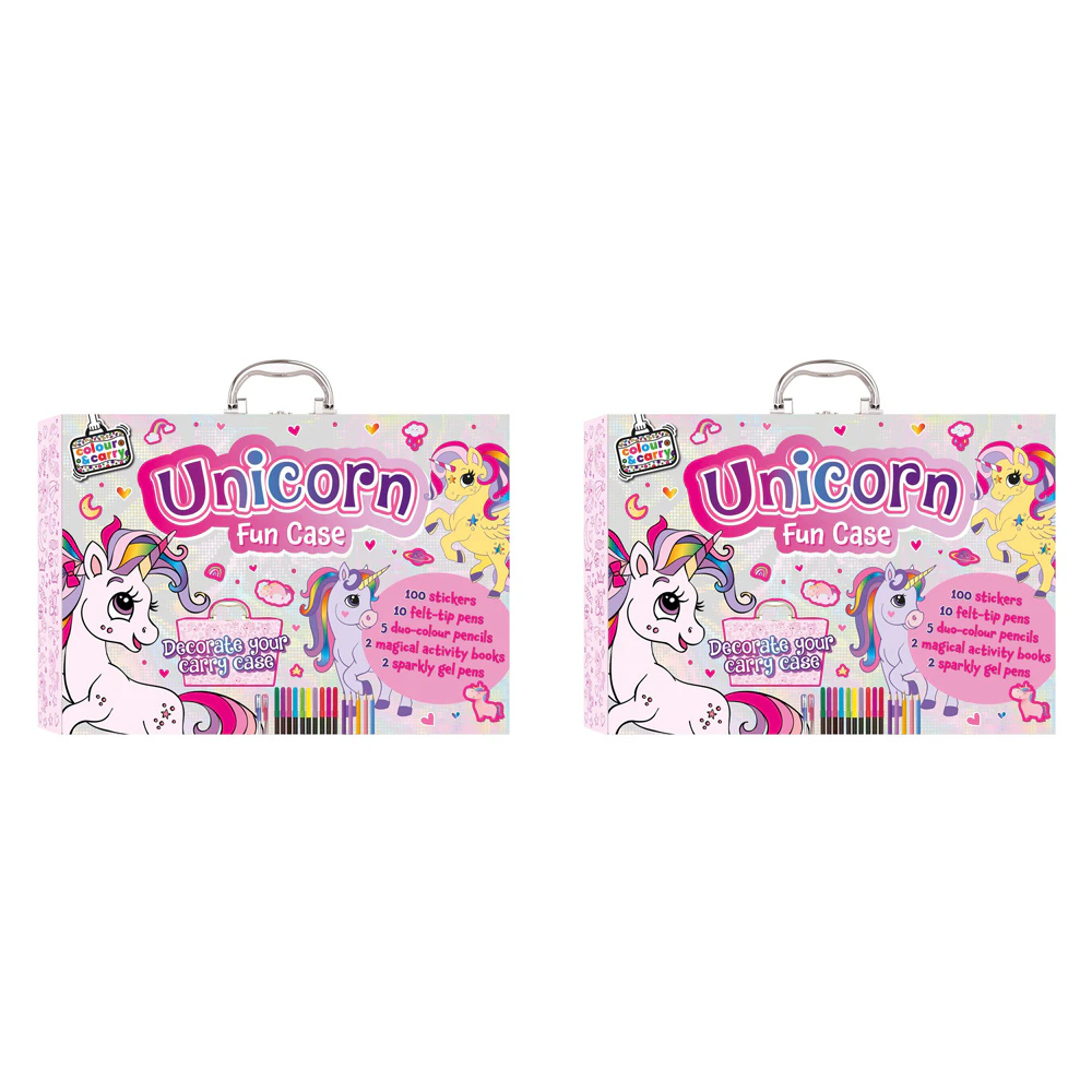 2x Bookoli Colour/Carry Kids Unicorn Activity Case Kit w/Stickers/Pens/Pencils