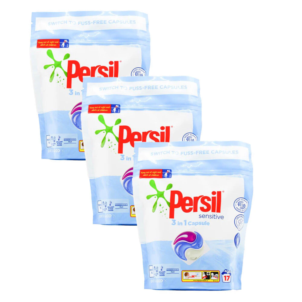 51pc Persil 3 in 1 Sensitive Laundry Liquid Stain Removal Cleaning Capsules