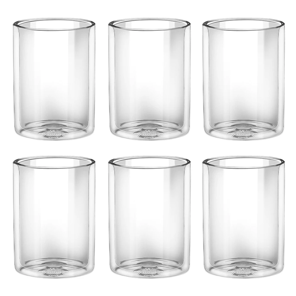 6x Wilmax England Thermo 250ml Straight Glass Cup Double Wall Drinkware Clear