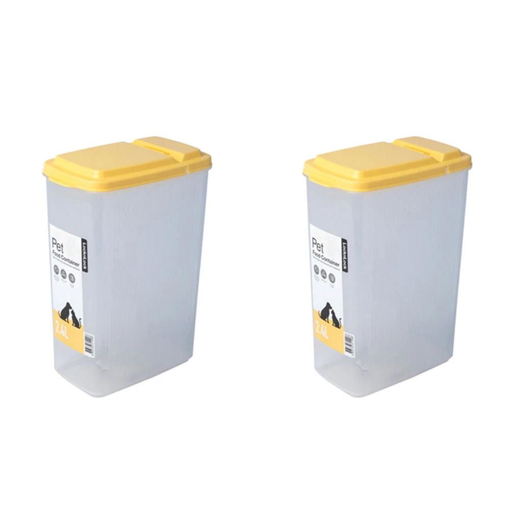 2x Locknlock 2.4L Cat/Dog Pet Flip Top Lid Food/Treats Storage Container Yellow