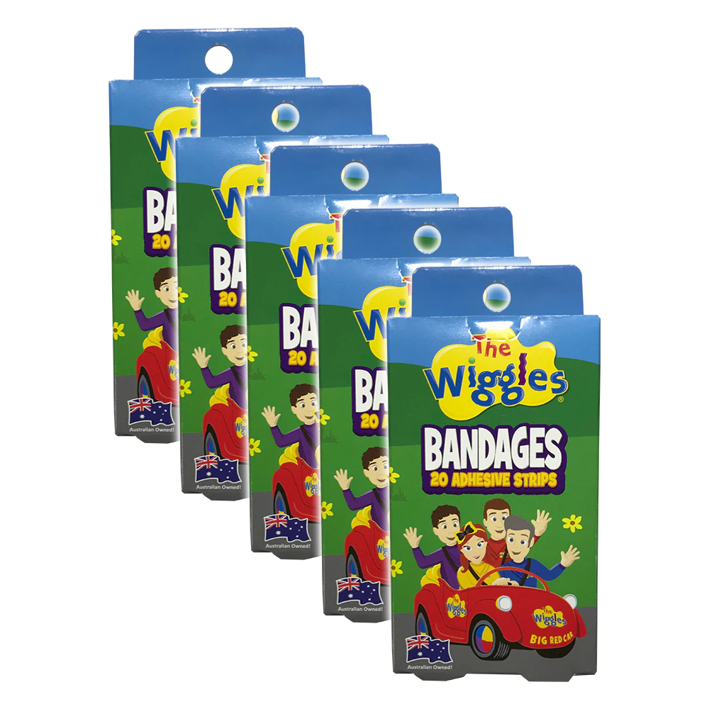 5x 20pc The Wiggles Bandages Adhesive Hypoallergenic Strips Latex Free Kids 6y+