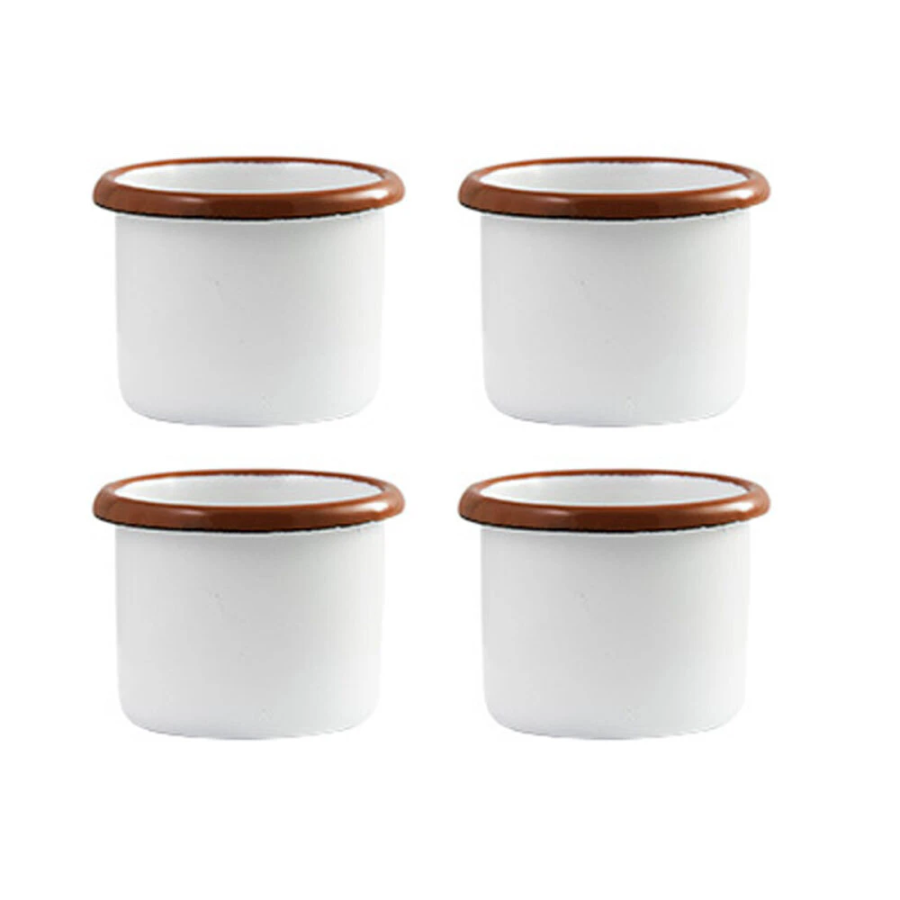 4x Urban Style Enamelware 5x4cm Ramekin Bowl Dip/Sauce Container w/Red Rim White