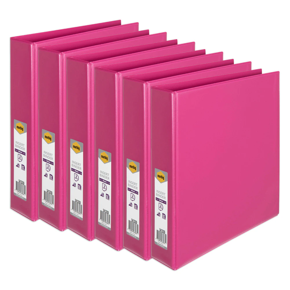 6x Marbig PP Clearview 2 D-Ring 38mm A4 Insert Binder File Paper Organiser Pink