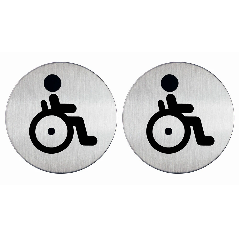 2x Durable 8cm Pictogram WC Handicapped Sign Stainless Steel Wall Signage Silver