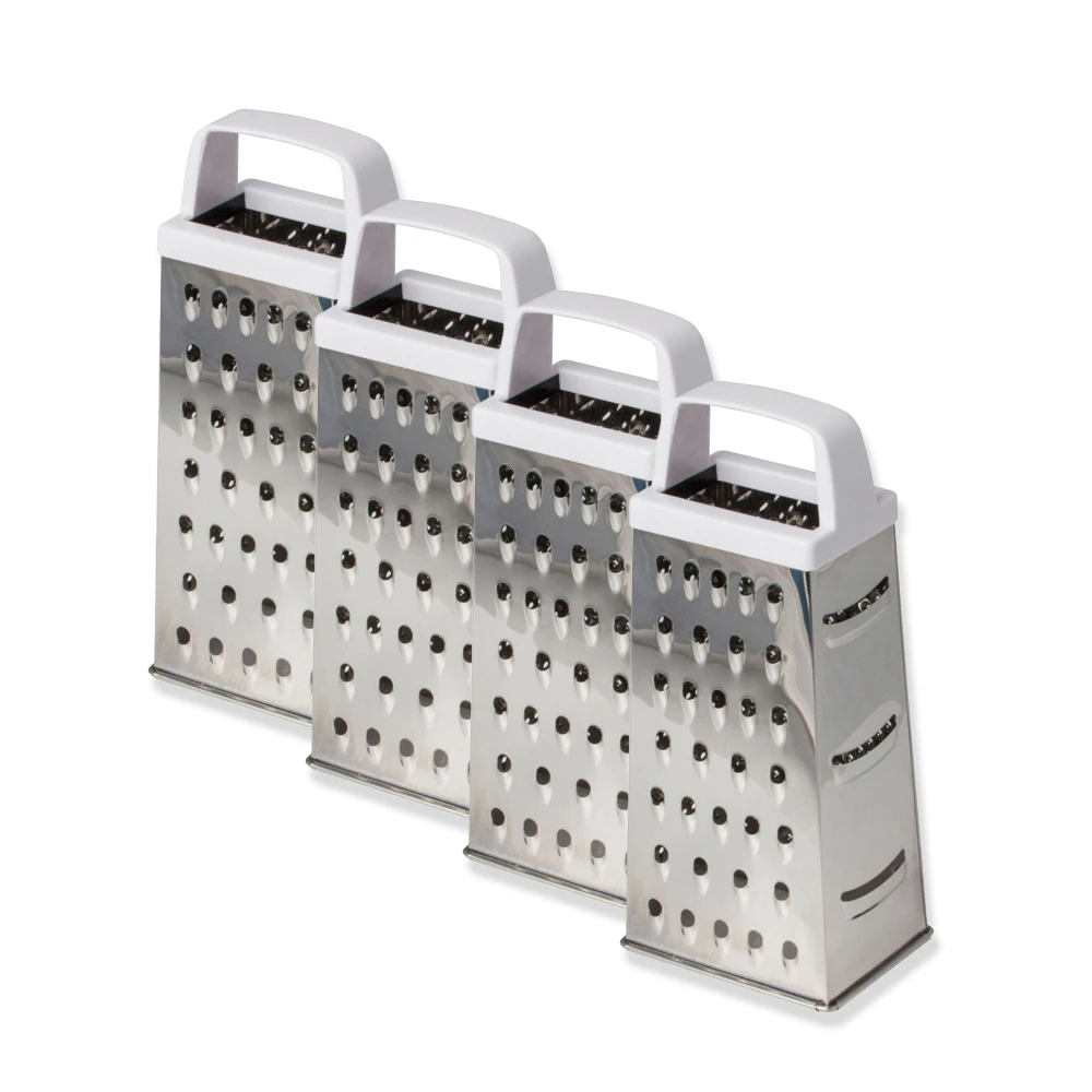 4x Cuisena 4-Sided Stainless Steel Box Grater Coarse Fine Zester w/ White Handle