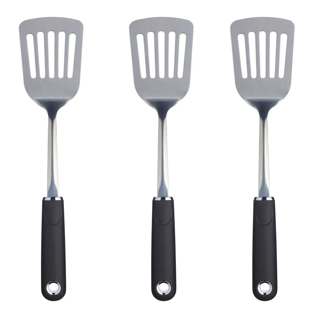 3x Mastercraft Soft Grip 35.5cm Stainless Steel Slotted Turner Food Utensil BLK