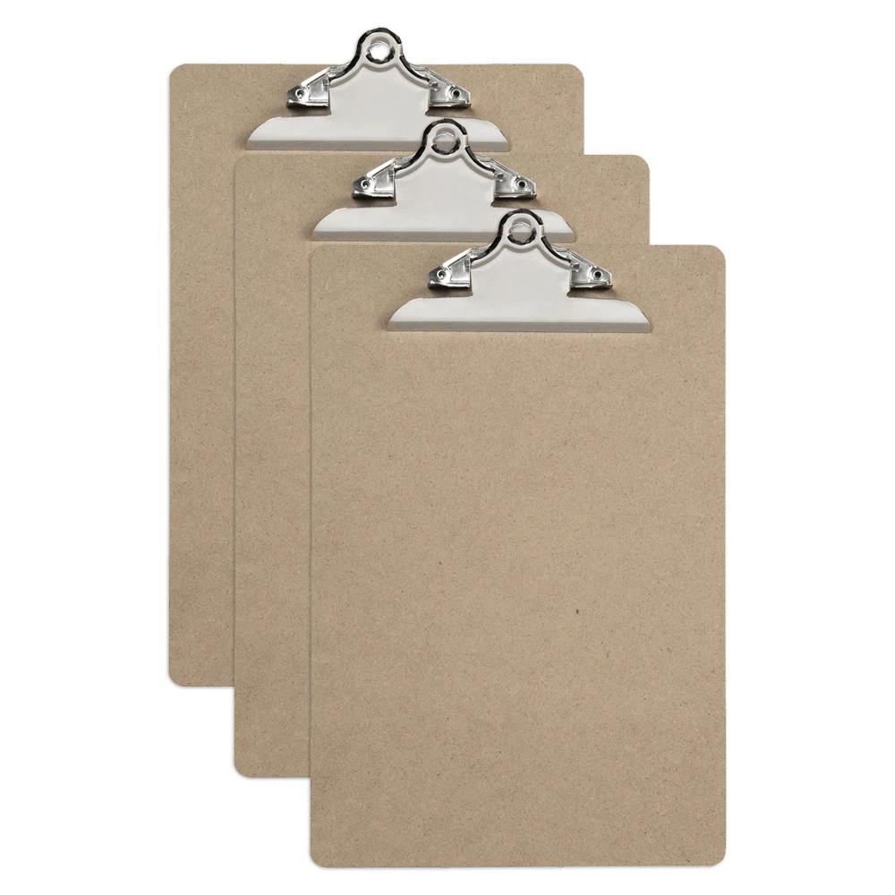 3x Marbig Pro Masonite A4 Clipboard w/ Solid Metal Clip Writing File Hardboard