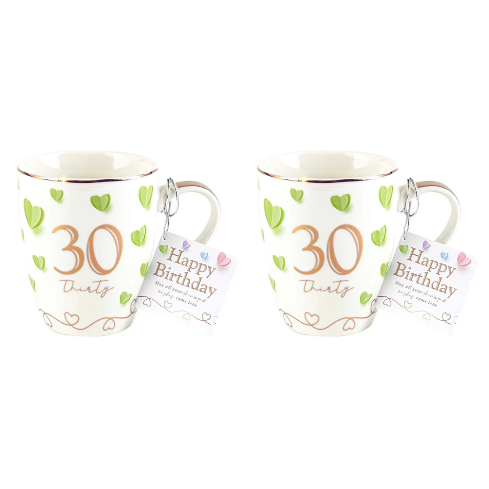 2PK 30th Birthday Print Sweet Heart Bullet Mug 12Oz 350ml Novelty Drinking Cup