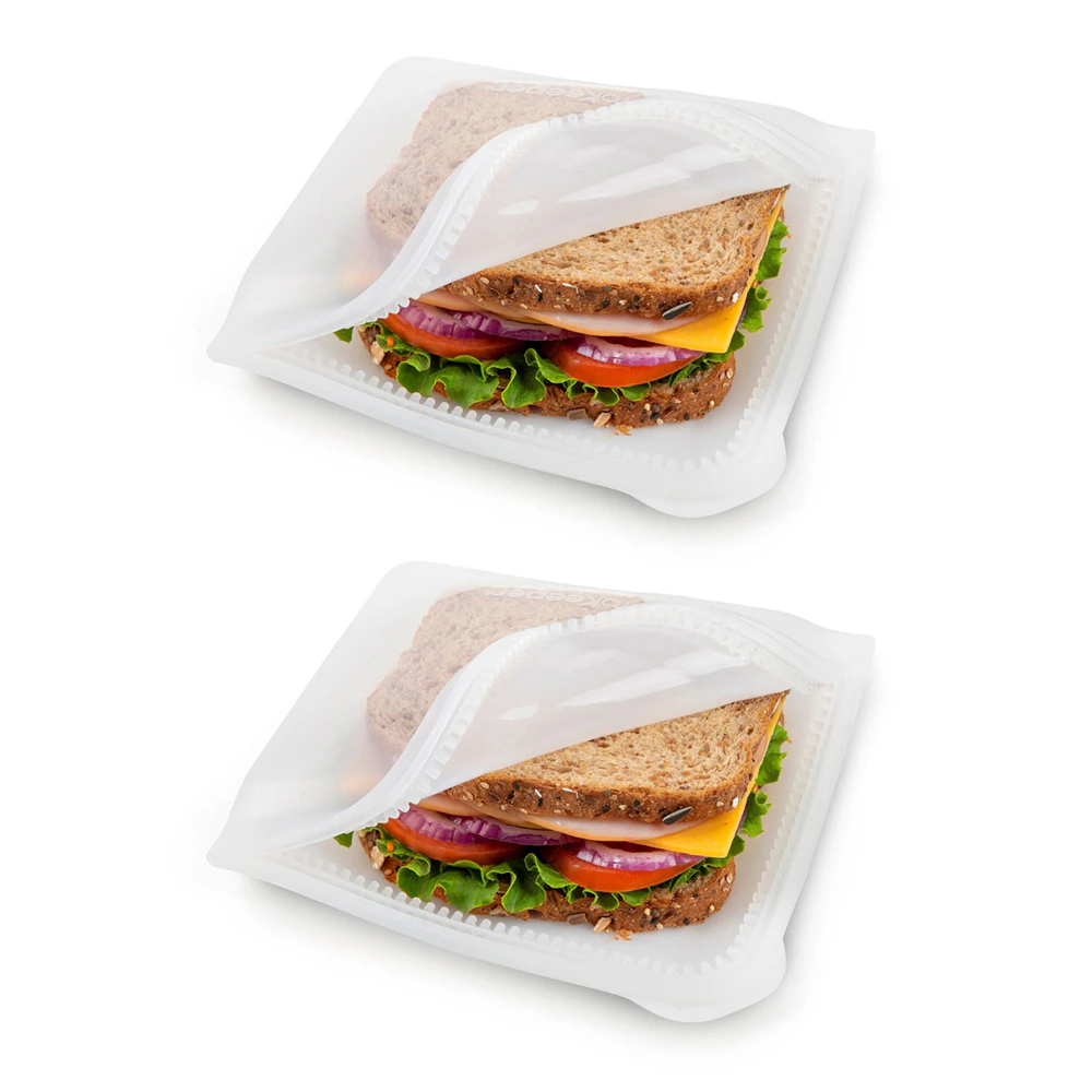 2x Progressive Prokeeper 19cm Silicone Dual Zipper Bag Food Storage Pouch White