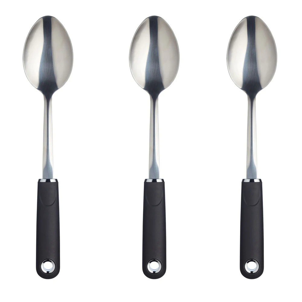 3x Mastercraft Soft Grip 35.5cm Stainless Steel Solid Cooking Spoon Utensil BLK