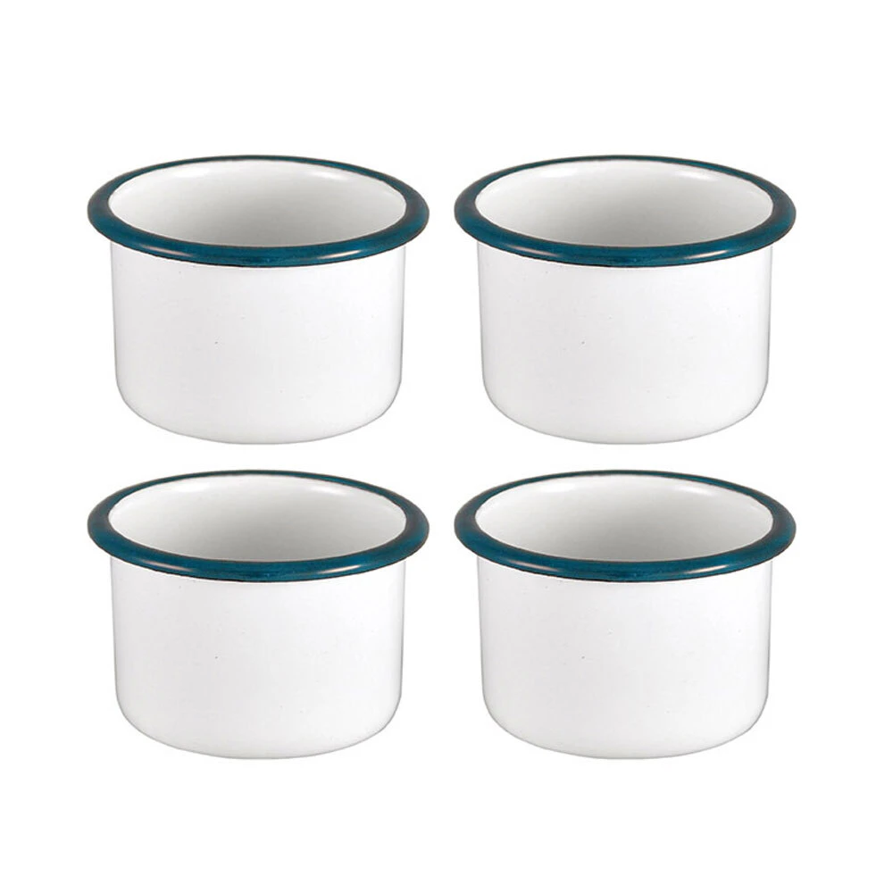 4x Urban Style Enamelware 7cm Ramekin Bowl Dip/Sauce Container w/Blue Rim White