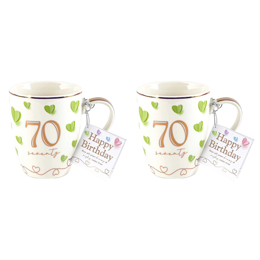 2PK 70th Birthday Print Sweet Heart Bullet Mug 12Oz 350ml Novelty Drinking Cup