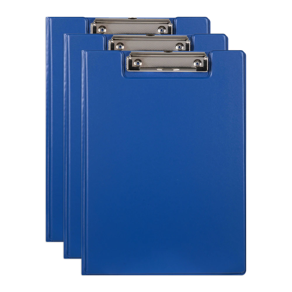 3x Marbig PP Footscalp Clipboard File Document Organiser Hardboard w/ Clip Blue