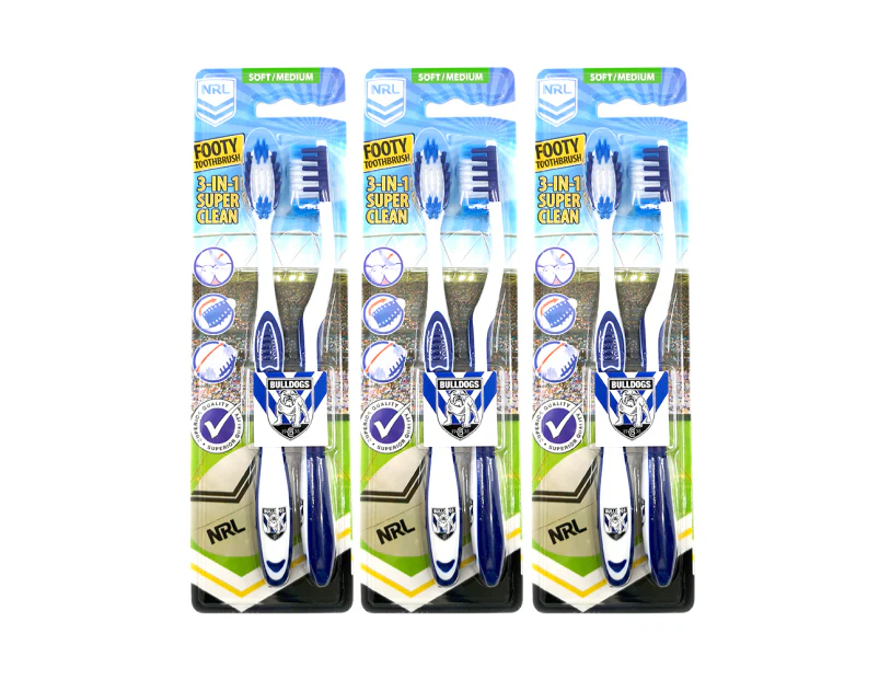 6pc NRL Canterbury Bulldogs Soft/Medium Toothbrush Kids/Adults Oral Care 6y+