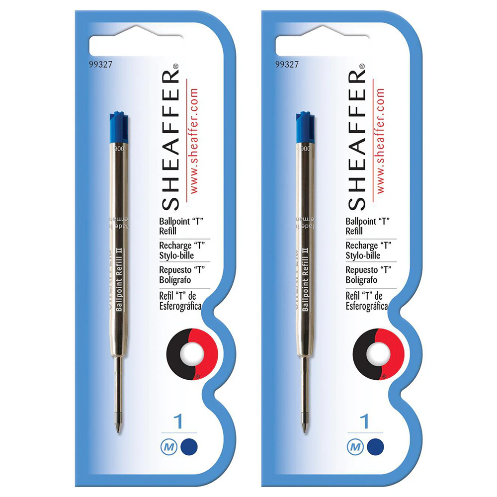 2x Sheaffer Ball Point Pen T Refill Cartridge Office/School Med Blue Ink Single