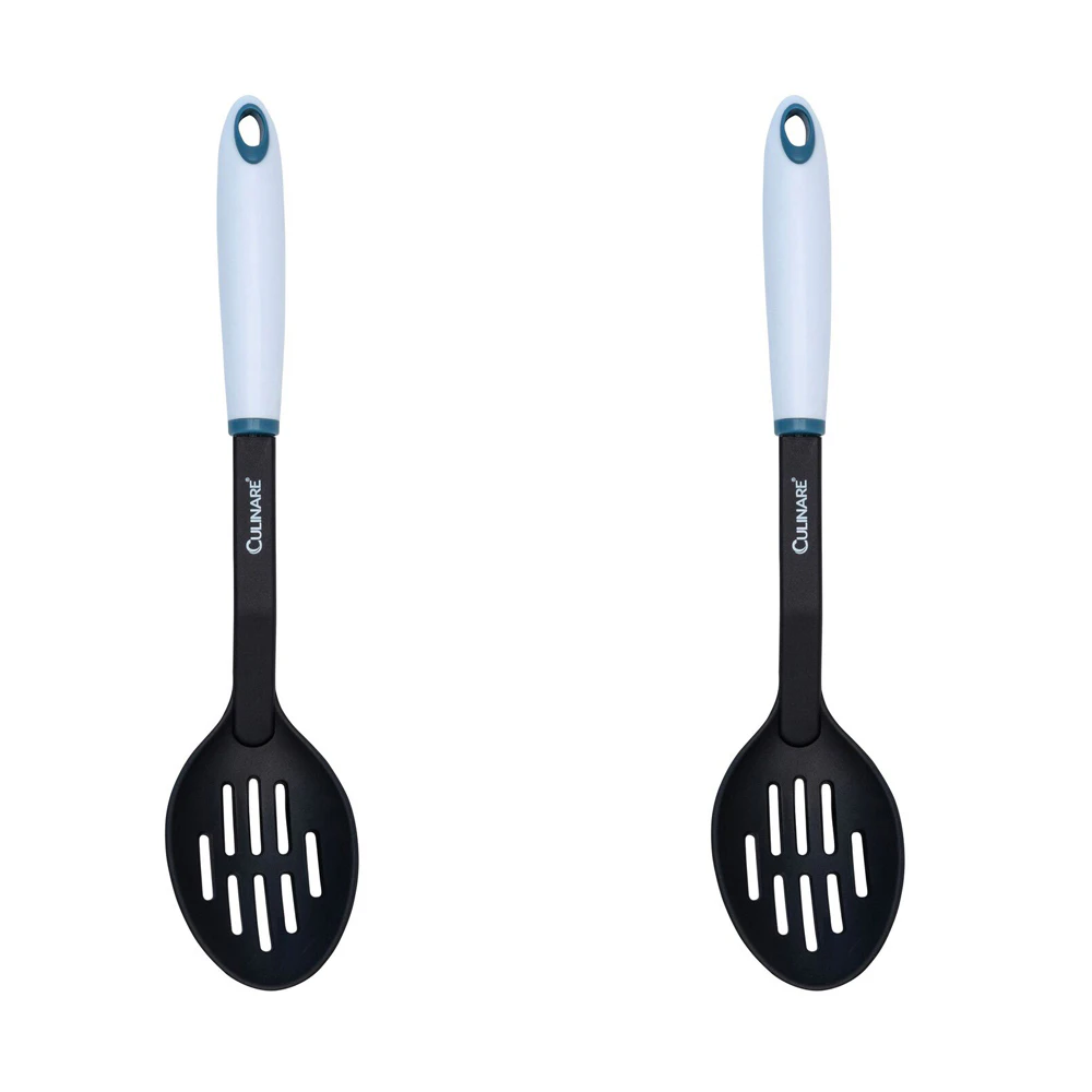 2x Culinare Bio Plastics 32cm Nylon Slotted Spoon Kitchen Cooking Utensil White