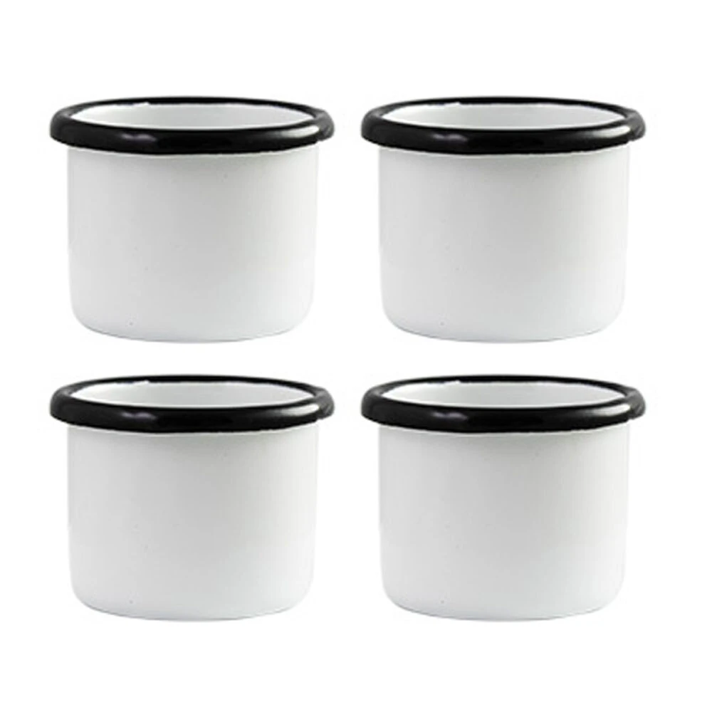 4x Urban Style Enamelware 5x4cm Ramekin Bowl Dip/Sauce Container w/Black Rim WHT