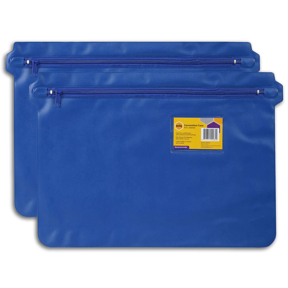 2PK Marbig PVC 41.5cm Convention Case Pouch Document Holder Storage w/ Zip Blue