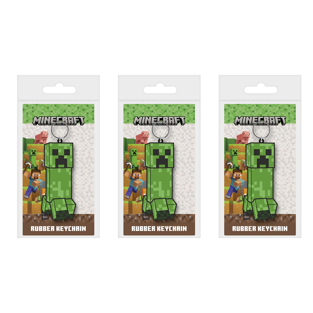 3x Minecraft Creeper Childrens Figurine Videogame Themed Novelty Keyring Set