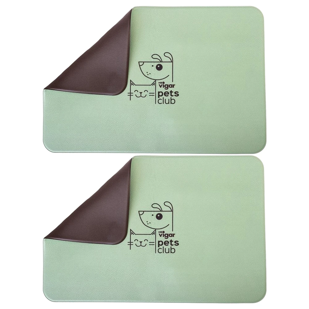 2x Vigar Pets Club 60x40cm Non-Slip Cat/Dog Feeding Mat/Pad Green/Brown