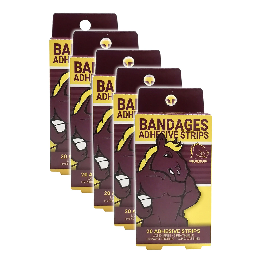 5x 20pc NRL Mascot Brisbane Broncos Kids Adhesive Strips Plasters Bandages 6+